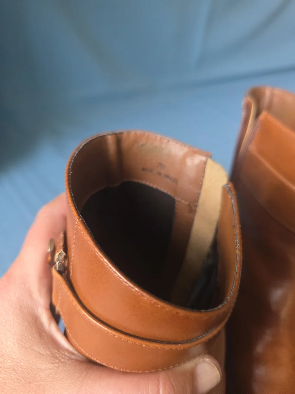 Talbots Women’s Tan Leather Almond‑Toe Ankle Boots Buckle Strap – Size 7B